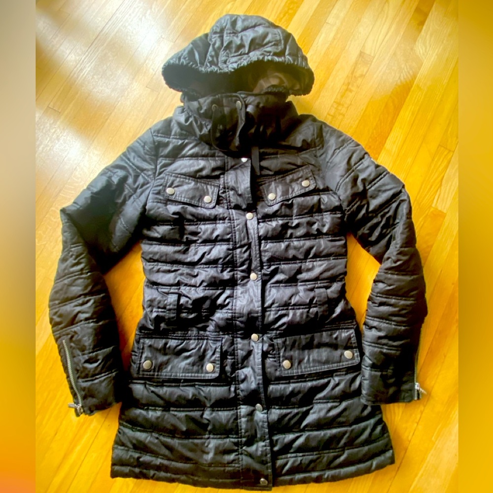 Barbour International Reflector Down Baffle Quilted Hood Jacket Motorcycle 6 US